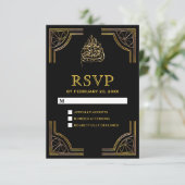 Zwart Goud Islamitisch Moslim Bruiloft RSVP Kaartje (Staand voorkant)