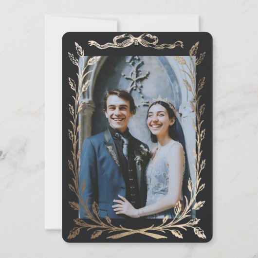 Zwart Goud Ivy Ornament bruiloft uitnodiging (Achterkant)