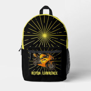 Zwart & Goud Jongen Motorfiets Fiets Custom Bedrukte Rugzak