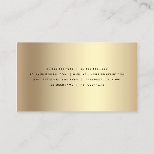 Zwart goud kapsalon make-up artiest luxe modern visitekaartje (Achterkant)
