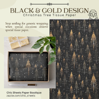 Zwart & Goud Kerstboom Design Tissuepapier