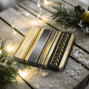 Zwart Goud Kerstmis Fa La Patroon # 27 ID1009 Vierkante Kartonnen Onderzetter
