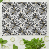 Zwart Goud Kerstmis Merry Pattern#17 ID1009 Theedoek (Gevouwen)