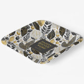 Zwart Goud Kerstmis Merry Pattern#21 ID1009 Papieren Bordje (Gebogen)