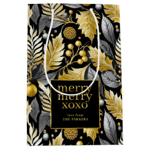 Zwart Goud Kerstmis Merry Pattern#22 ID1009 Medium Cadeauzakje