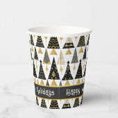 Zwart Goud Kerstmis Merry Pattern#25 ID1009 Papieren Bekers (Rechts)