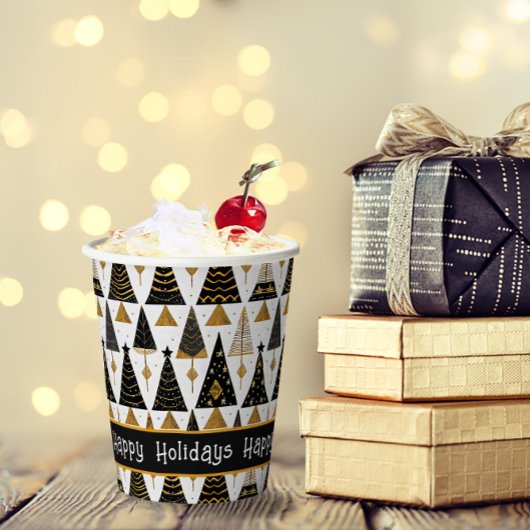 Zwart Goud Kerstmis Merry Pattern#25 ID1009 Papieren Bekers