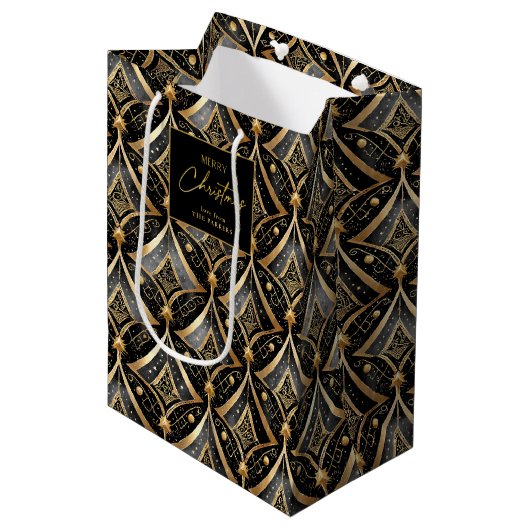 Zwart Goud Kerstmispatroon#15 ID1009 Verpakking Medium Cadeauzakje (Voorkant Gekanteld)