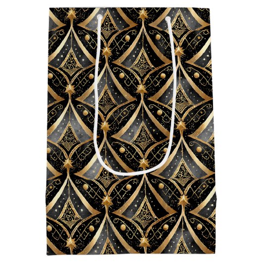 Zwart Goud Kerstmispatroon#15 ID1009 Verpakking Medium Cadeauzakje (Achterkant)