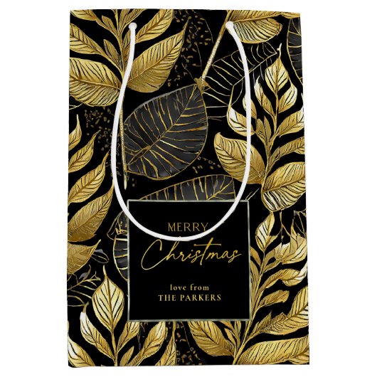 Zwart Goud Kerstmispatroon#29 ID1009 Medium Cadeauzakje (Voorkant)