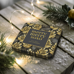 Zwart Goud Kerstmispatroon#29 ID1009 Vierkante Kartonnen Onderzetter