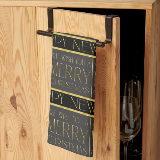 Zwart Goud Kerstmispatroon#35b ID1009 Theedoek (Derde Gevouwen)