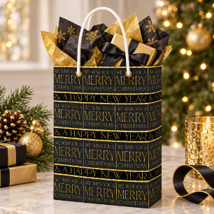 Zwart Goud Kerstpatroon#35b ID1009 Medium Cadeauzakje