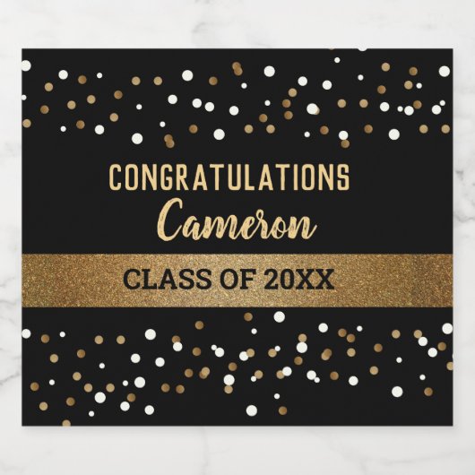Zwart Goud Klasse van 2024 Afstuderen Mousserende Sparkling Wijnetiket (Enkel label)