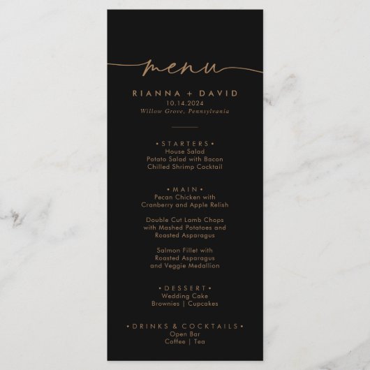Zwart Goud Klassiek Bruiloft Diner Menu (Voorkant)