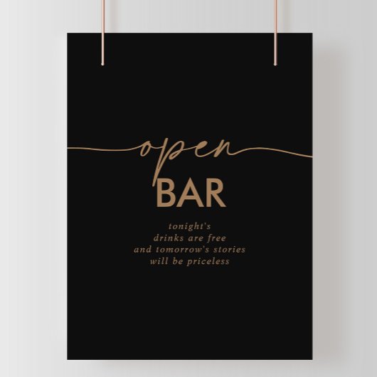 Zwart Goud Klassiek Bruiloft Open Bar Teken Poster