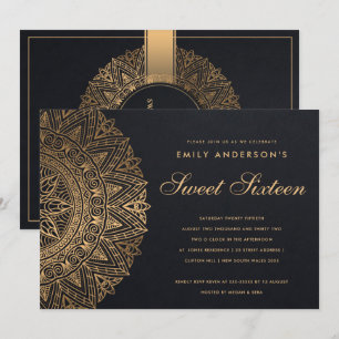 ZWART GOUD KLASSIEK SIERLIJK MANDALA SWEET 16 VERJ KAART