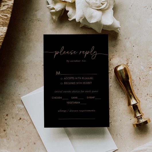 Zwart Goud Klassieke Bruiloft Menu Keuze RSVP