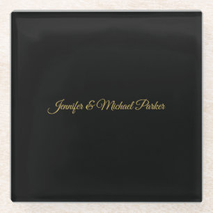 Zwart & Goud Kleur Modern Creatief Script Familie Glazen Onderzetter