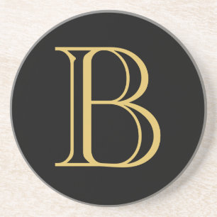 Zwart Goud Kleur Monogram Professionele Kalligrafi Zandsteen Onderzetter