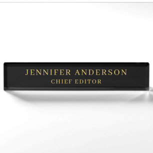 Zwart & Goud Kleur Professioneel Modern Plain Naambordje