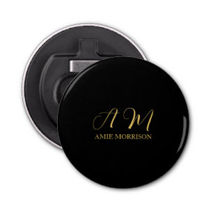 Zwart Goud Kleuren Monogram Initiaal Letternaam Button Flesopener