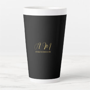 Zwart Goud Kleuren Monogram Initiaal Letternaam Latte Mok