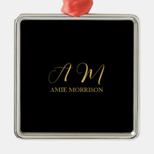 Zwart Goud Kleuren Monogram Initiaal Letternaam Metalen Ornament