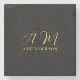 Zwart Goud Kleuren Monogram Initiaal Letternaam Stenen Onderzetter