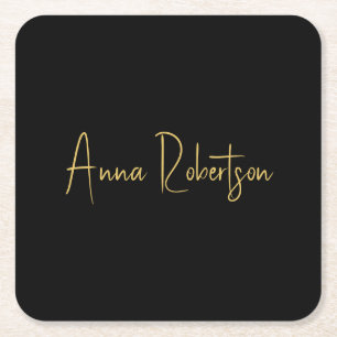Zwart Goud Kleuren Professionele Trendy Kalligrafi Vierkante Kartonnen Onderzetter