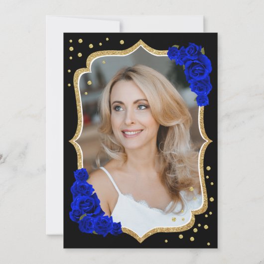 Zwart Goud Koninklijk Blauw Foto 50e Verjaardag Kaart (Achterkant)