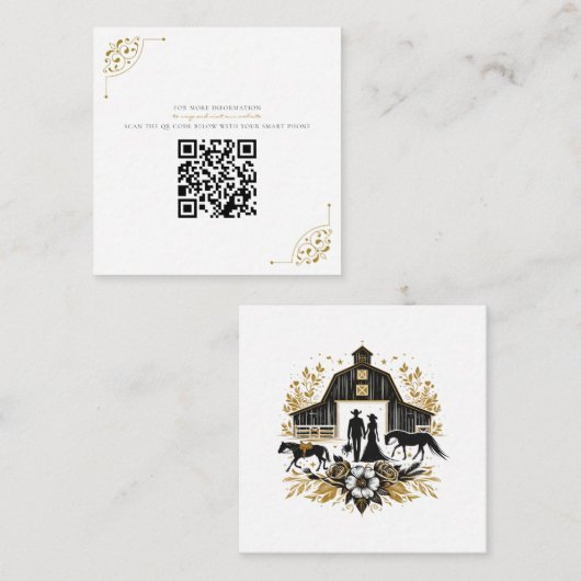 Zwart & Goud Land Bruiloft met QR Code Informatiekaartje (Voorkant / Achterkant)