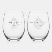 Zwart & Goud Land Bruiloft Wijnglas Zonder Voet (Achterkant)