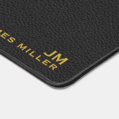 Zwart Goud Lederen Textuur Custom Monogram Naam Bureaumat (Hoek)