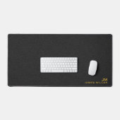 Zwart Goud Lederen Textuur Custom Monogram Naam Bureaumat (Keyboard & Muis)