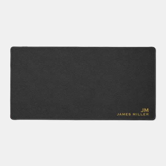 Zwart Goud Lederen Textuur Custom Monogram Naam Bureaumat (Voorkant)
