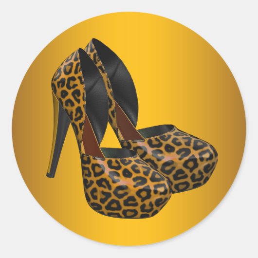 Zwart Goud Leopard Hoge Hiel Schoen Stickers (Voorkant)