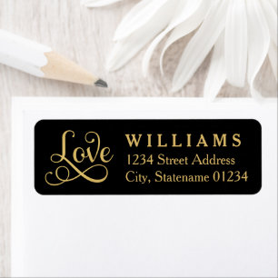 Zwart Goud Liefde Script Trouwadres Etiket