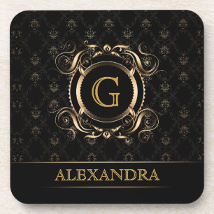 Zwart & Goud  Lijst Ontwerp 4-Monogram Onderzetter