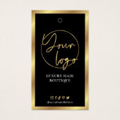 Zwart & Goud Logo Haarextensies Maat Hang Label Visitekaartje (Voorkant)