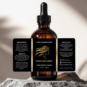 Zwart & Goud Logo Haarolie Fles met Pipet Etiket