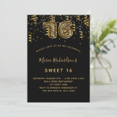 Zwart goud luipaard confetti Sweet 16 Kaart (Staand voorkant)