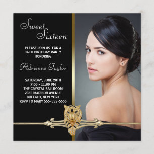 Zwart Goud Luipaard Foto Sweet Sixteen Birthday Kaart