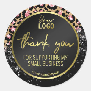 Zwart Goud Luipaard Print Dank u Business Logo Ronde Sticker