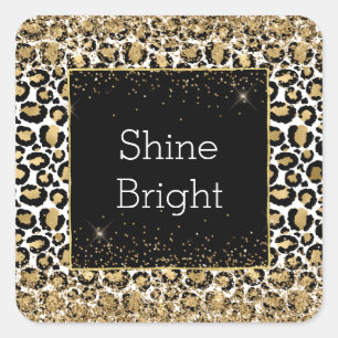 Zwart Goud Luipaard Print Glitz Vierkante Sticker