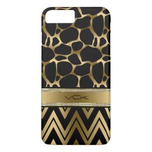 Zwart & Goud Luipaard Print & Zigzag Chevron iPhone 8 Plus / 7 Plus Hoesje