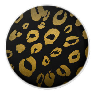 Zwart & Goud Luipaardprint Elegant Glam Keramische Knop