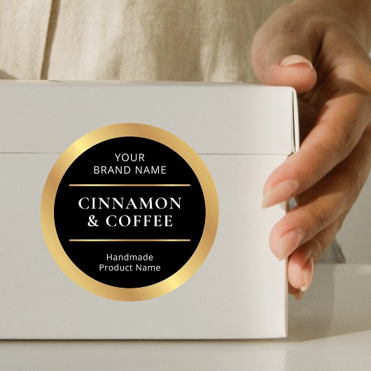 Zwart & Goud Lux Handgemaakte Productgeurnaam Ronde Sticker
