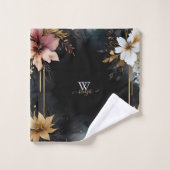 Zwart & Goud Luxe Bloemen Marmeren Swirl Bad Handdoek (Wasdoekje)