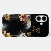 Zwart & Goud Luxe Bloemen Marmeren Swirl Case-Mate iPhone Case (Achterkant (horizontaal))